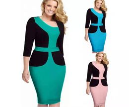 Pencil Dress contrast Colour patchwork Pencil skirt oblique collar seven points sleeve OL wrap buttock big Dress code Dress irregul2827994