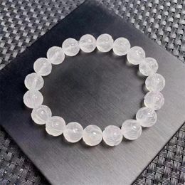 Link Bracelets 10MM Natural Clear Quartz Lotus Bead Bracelet Crystal Reiki Healing Stone Fashion Jewelry Gifting Gift For Women 1pcs