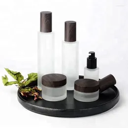 Storage Bottles 10pcs 30g 50g Cosmetic Jar Wood Grain Cap With Dark Bamboo Cap. Wooden Body Lotion Pump Sprayer Airless Bottle