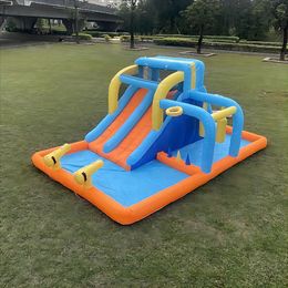 Pool Inflatable Slide Park Kids Outdoor Play Area Inflatable Water Play Centre with WaterSlides Pendulum Hammer Climbing Wall Children Birthday Party Games Toys