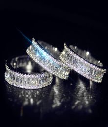 2019 New Arrival Sparkling Deluxe Jewellery 10KT White Gold Fill Women Princess Cut White Topaz CZ Diamond Wedding Band Rin3682205