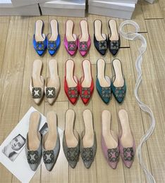 luxury Branded slipper dress Shoes Woman Manolos Jewel Mule Blahniks Slippers Pointed Toe Flats Crystal Slides Womens Dress Weddin8402397