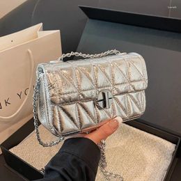 Shoulder Bags Luxury Silver Purse Chain Handbag Solid Pu Leather Lady Bag Designer Lingge Pattern Crossbody Underarm Sac A Main