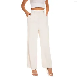 Women's Pants Women Wide Leg White Elastic High Waist Trousers Office Lady Business Work Solid Chic Casual Flared