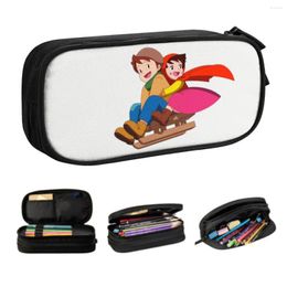 Cute Heidi And Peter On Sleigh Pencil Case For Boys Gilrs Custom Cartoon Alps Large Storage Pen Box Bag School Supplies