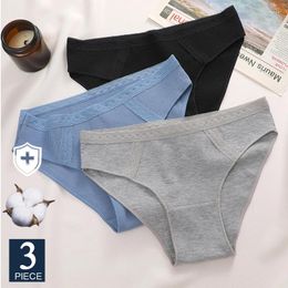 Women's Panties FINETOO 3PCS Cotton Soft Underpants Sexy Solid Colour Briefs Female Comfortable Stretch Lingerie S-XL Summer