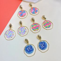 Dangle Earrings Unique Handmade Pendant Colourful Pattern Polymer Clay For Women Exaggerate Pendientes Mujer Boucles D'oreilles