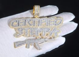 Chains Iced Out Bling CZ Letters Ceried Steppa Gun Pendant Necklace 2 Colors Cubic Zircon Charm Hip Hop Jewelry For Men6964936