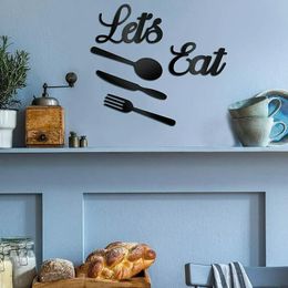 Set of 5 Lets Rustic Cutout Eat Wall Decor Metal Sign Fork Spoon Knife Iron Art Home Hanging Artwork 240425