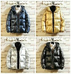 Men Women Hooded Puffer Jacket Shiny Parka Quilted Padded Coat Warm Outwear Chic Gold Coat 9234542483972