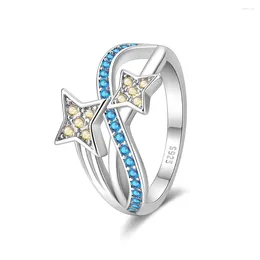 Cluster Rings Unique 925 Sterling Silver Yellow Star Irregular Geometric Ring For Women's Confession Fashion Jewelry Gift