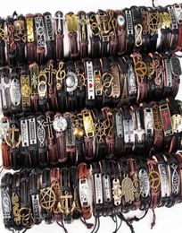 Band New Vintage Leather Mens Womens Surfer Bracelet Cuff Wristband 50pcs lots Mixed Style Retro Jewellery Charm Bracelet Cheap Part8478497