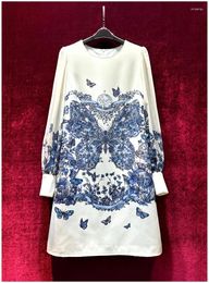 Casual Dresses European And American Women's Clothes 2024 Spring Round Neck Long Sleeve Drill Butterfly Print Fashion Dress