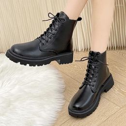 Boots Women's Shoes On Sale 2024 Lace Up Winter Round Toe Solid Short Barrel Platform Chunky Heels Fashion