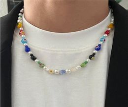 Original Colour HandBeaded Daisy Necklace Niche Retro HipHop Stitching Ins Style Fashion AllMatch Jewellery Collarbone Chain2455571