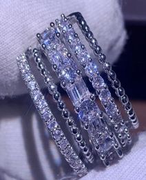 Sparkling Promise Ring Vintage Jewellery 925 Sterling SilverGold Fill 5 Rows White Topaz CZ Diamond Women039S Fashion Wedding Ba2935856