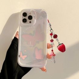 Keychains Sweet Strawberry Beaded Phone Charm Straps Car Key Hangings Pendants Fashion Bag Decoration Lanyard Purse Accessories