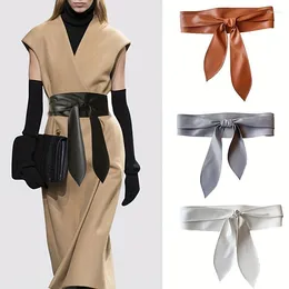 Belts Women PU Leather Belt Wide Waistband Ladies Coat Decorative Straps Fashion Dresses Bow Knotting Elegant Fluttering