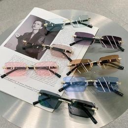 Sunglasses Rimless Rectangle Frameless Sun Glasses UV400 Protection Shades Retro Y2K Eyewear Vintage Trendy