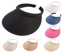 Wide Brim Hats Women Men Unisex ClipOn UV Protection Sun Visor Hat Faux Linen Plaid Weave Empty Open Top Solid Color Adjustable B7897180