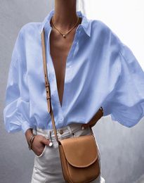 Turn Down Collar Tops Women Elegant Shirt Sexy Button Vintage Blouse Office Ladies Female Casual Long Sleeve Blusas Women039s B2030235
