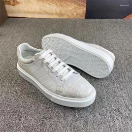 Casual Shoes Unisex Authentic Real Crocodile Skin Himalayan White Male Board Genuine Alligator Leather Men Women Lace-up Walking Flats