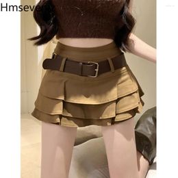 Skirts Korean Fashion American Irregular Spring Spicy Girls With Belt Slim Fit High Waist Cake Pleated Skirt Short For Women