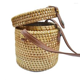 Evening Bags Handmade Circle Bucket Woven Women Messenger Empty Basket Rattan Shoulder & Crossbody
