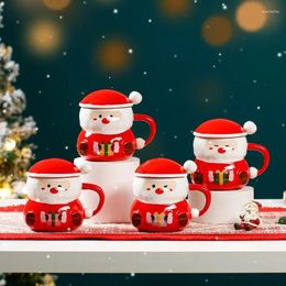 Mugs Merry Christmas Coffee Cups With Lid And Spoon Santa Claus Ceramic Mug Water Milk Tea Cup Home Office Drinkware Gift 420ml