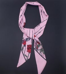 Scarves Mosoga Twill Silk Women039s Bohemian Rose Flower Headband Long Bag Strap Elegant Neck Scarf Ribbon Pink Soft Bandeau6481251