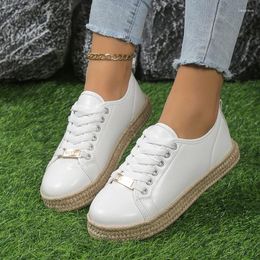 Casual Shoes PU Leather Flat Women Sneakers Lace Up Ladies Platform Comfort Espadrilles Vulcanised