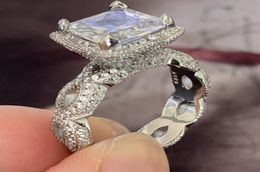 Victoria Wieck Vintage Fashion Jewellery Dragon Claw White Topaz CZ Diamond 925 Sterling Silver Princess Cut Party Wedding Band Ring1820933