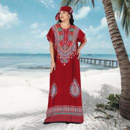 Ethnic Clothing PlusSize Cotton Short Sleeve Kaftan Beach Home Abaya African Traditional Dashiki Caftan Plus Size Print Dresses For Women