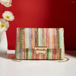 Shoulder Bags 2024 Fashion Women's Crossbody Bag Grass Woven Lock Buckle Closed Simple Small Square Luxury Purses And Handbags