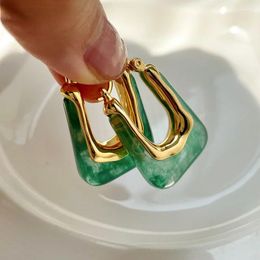 Hoop Earrings Retro Jewelry High Quality Brass Brown White Green Resin For Women Party Gifts