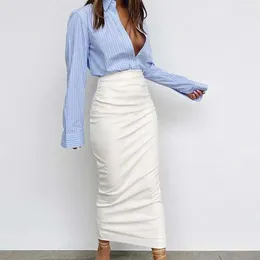 Skirts Women Faux Leather Midi Skirt High Waist Hip Wrapped Solid Color Long Slim Fit Skinny Streetwear