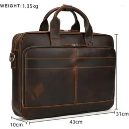 Briefcases 17.3" Business Handbag Genuine Leather Laptop Tote Bag Big Capacity Male Shoulder Men's Working Handbags