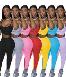 Women Tracksuits Two Pieces Sets Yoga Sweatsuit Jogging Suit Plain Outfits Tank Top Leggings Sexy Sportswear Summer Clothes Soli5794361