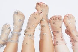 style women ultrathin fashion net gauze socks shiny stars pile socks tulle transparent socks1349070