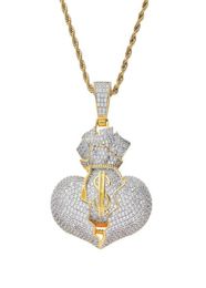 hip hop money bag diamonds pendant necklaces for men women luxury designer dollar pendants 18k gold plated copper zircons necklace5122965