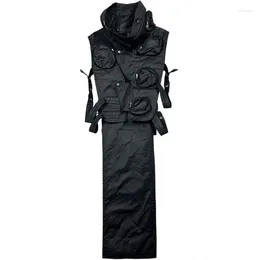 Men's Jackets Deconstructing Asymmetric Cargo Functional Stereoscopic Pockets Profile Arrangement Vest For Men