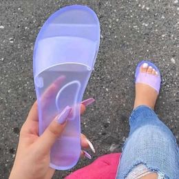 Slippers Women's Shoes Open Toe One Word Pvc Transparent Clear Crystal Casaul Fashion Lady Sandals Summer Candy Colors Slides