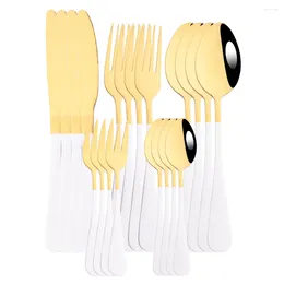 Dinnerware Sets 20Pcs White Gold Stainless Steel Cutlery Tableware Set Party Dinner Flatware Knife Cake Fork Spoon Silverware