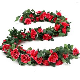 Decorative Flowers 95CM Pink Rose Artificial Silk Garland Fake Plant Vine Autumn Wedding Home Room Decor Christmas Arrangement Garden Arch