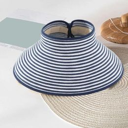 Berets Brim Straw Hat Foldable Sun For Women Stylish Striped Beach Cap With Uv Protection Ideal Gardening Fishing