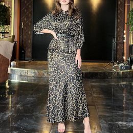 Work Dresses Autumn Women Fashion Leopard Print Three Quarter Sleeve Top Elegant Slim Skirt Office Ladies Two Piece Suit