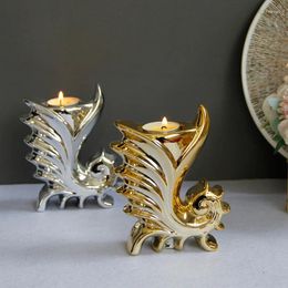 Candle Holders Gold European Ceramic Crafts Ornament Table Mediterranean Style Sea Horse Holder Cup Candlestick