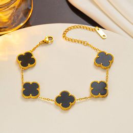 Designer new double-sided fritillary flower four-leaf clover bracelet female simple ins good luck hand chain 15MM