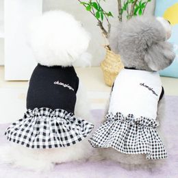 Dog Apparel Summer Dresses For Small Dogs Princess Style Fashion Puppy Plaid Skirt Cute Cat Print Dress Pet Outfits Clothes