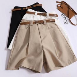 Women's Shorts Vintage Cargo Summer Fashion Casual Loose High Waisted Solid Colour Wide Leg With Belt